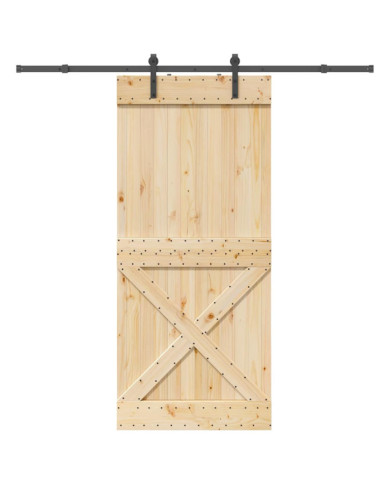 Porte coulissante et kit de quincaillerie 100x210 cm pin massif | Mobilier & Déco