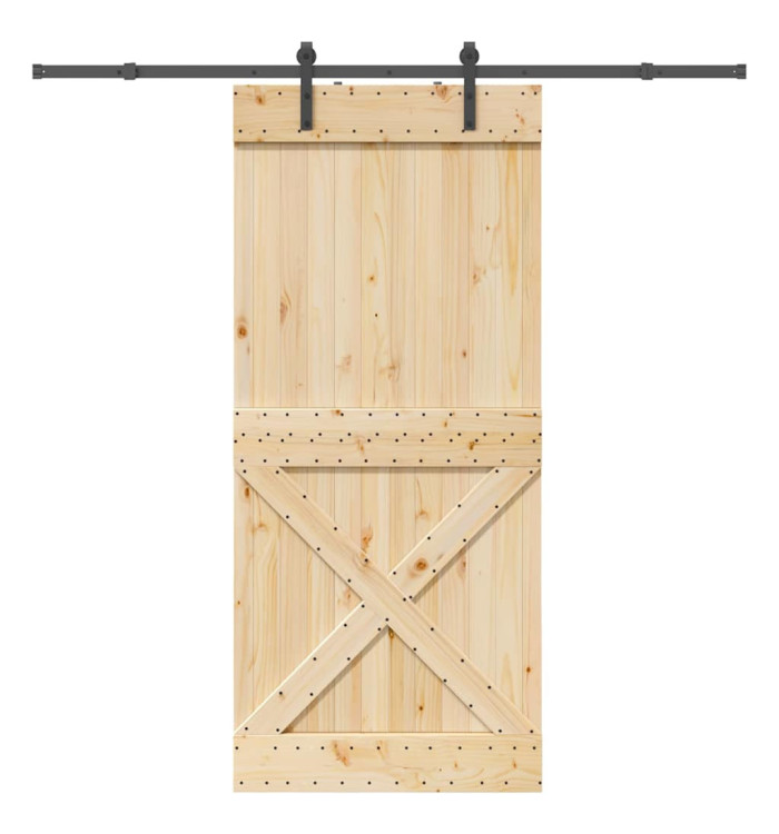 Porte coulissante et kit de quincaillerie 100x210 cm pin massif | Mobilier & Déco