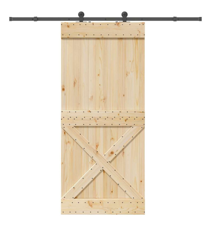 Porte coulissante et kit de quincaillerie 100x210 cm pin massif | Mobilier & Déco