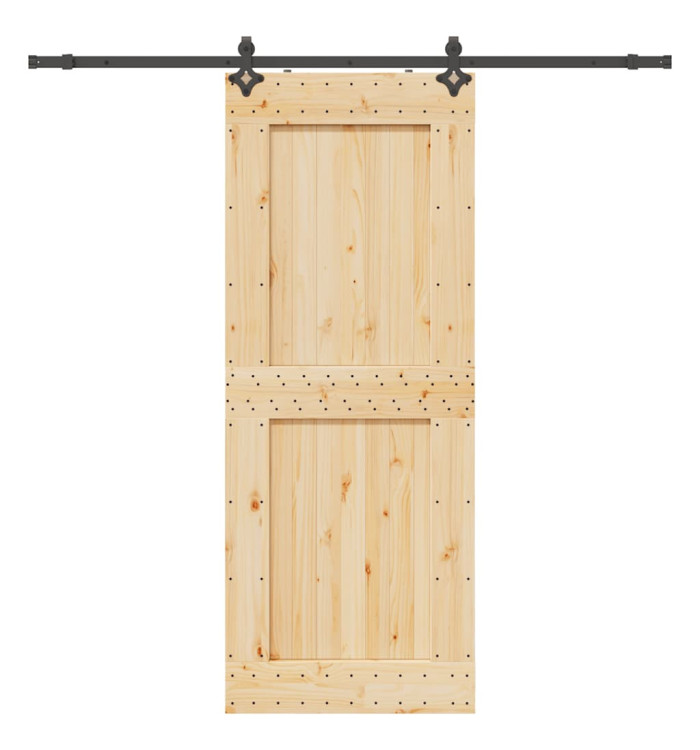 Porte coulissante et kit de quincaillerie 90x210 cm pin massif | Mobilier & Déco