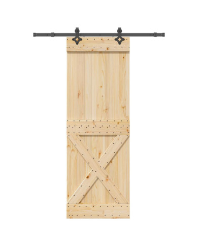 Porte coulissante et kit de quincaillerie 80x210 cm pin massif | Mobilier & Déco