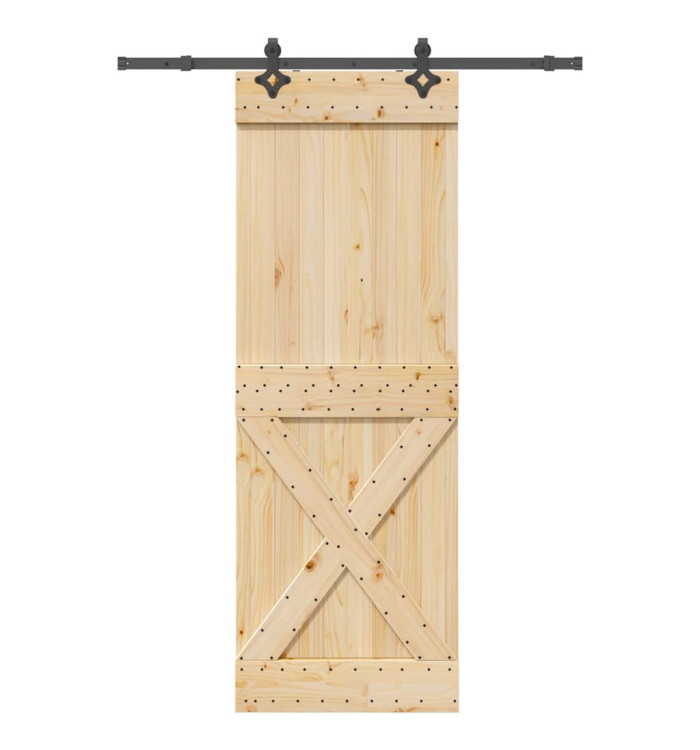 Porte coulissante et kit de quincaillerie 80x210 cm pin massif | Mobilier & Déco