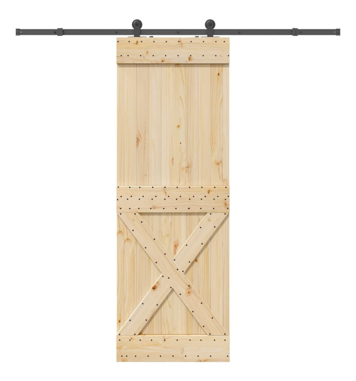Porte coulissante et kit de quincaillerie 80x210 cm pin massif | Mobilier & Déco