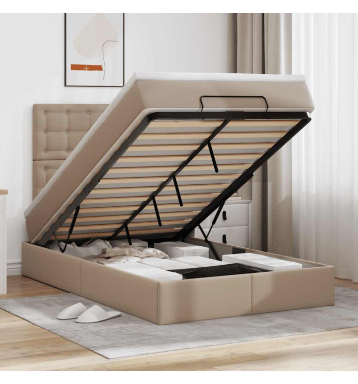 Cadre de lit ottoman et matelas cappuccino 120x190cm similicuir | Mobilier & Déco