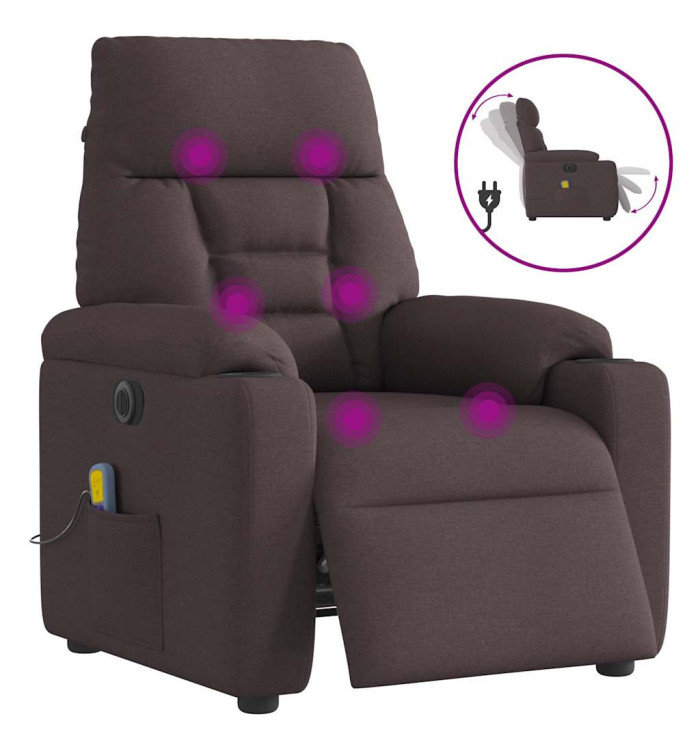 Fauteuil de massage inclinable électrique Marron foncé Tissu | Mobilier & Déco