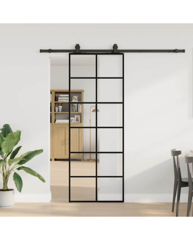 Porte coulissante kit de quincaillerie noir 76x205 cm verre ESG | Mobilier & Déco
