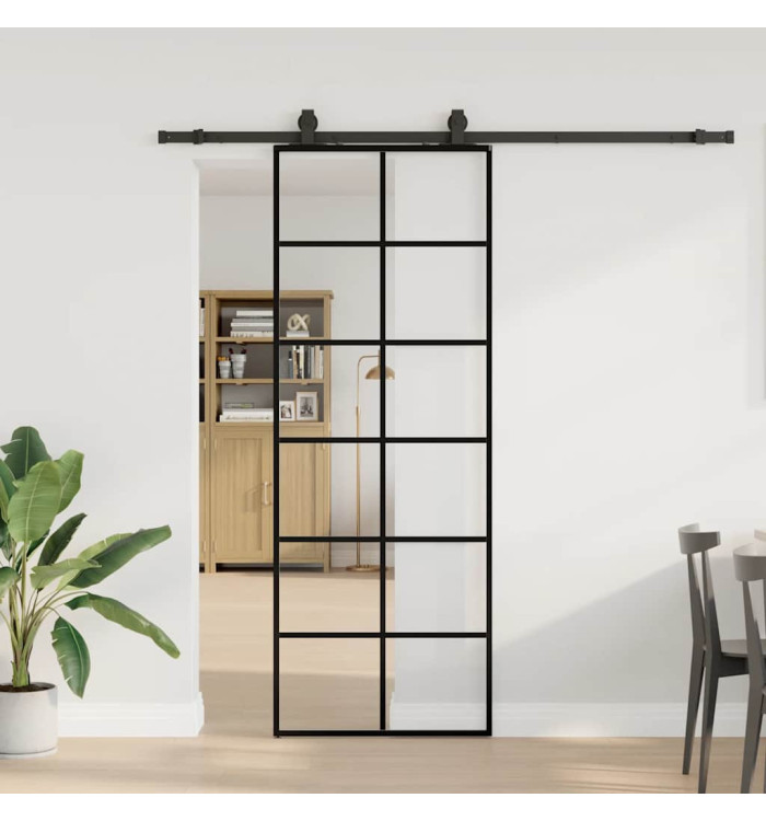 Porte coulissante kit de quincaillerie noir 76x205 cm verre ESG | Mobilier & Déco