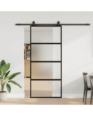Porte coulissante kit quincaillerie noir 76x205 cm verre trempé | Mobilier & Déco