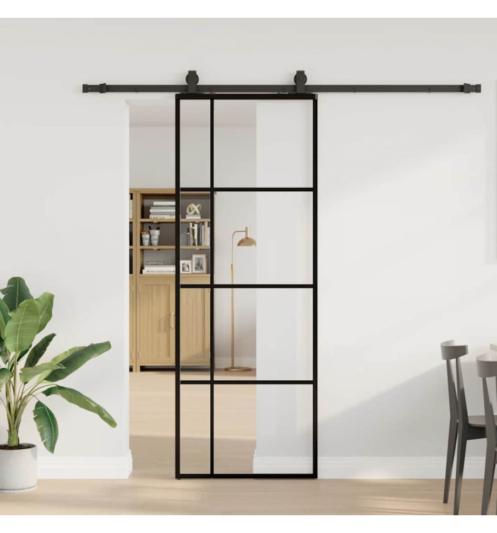 Porte coulissante kit de quincaillerie noir 76x205 cm verre ESG | Mobilier & Déco