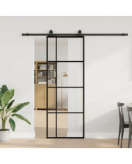 Porte coulissante kit de quincaillerie noir 76x205 cm verre ESG | Mobilier & Déco