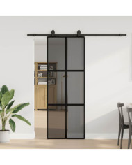 Porte coulissante kit quincaillerie noir 76x205 cm verre trempé | Mobilier & Déco