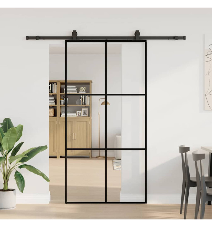 Porte coulissante kit de quincaillerie noir 102x205cm verre ESG | Mobilier & Déco