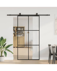 Porte coulissante kit de quincaillerie noir 102x205cm verre ESG | Mobilier & Déco