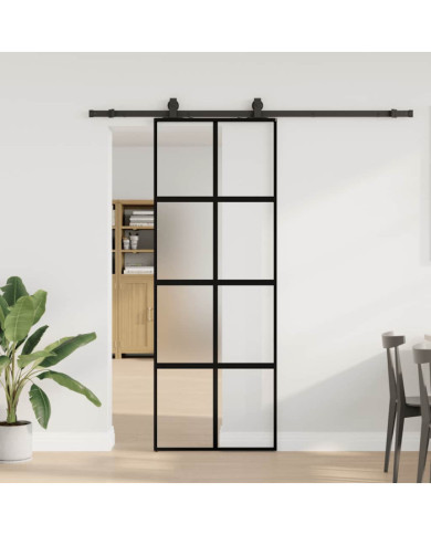 Porte coulissante kit quincaillerie noir 76x205 cm verre trempé | Mobilier & Déco