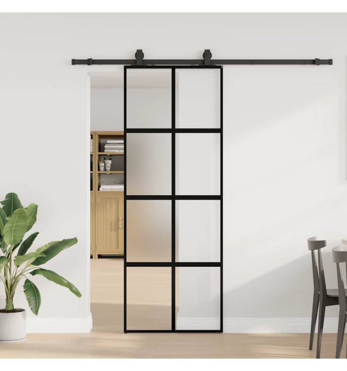 Porte coulissante kit quincaillerie noir 76x205 cm verre trempé | Mobilier & Déco