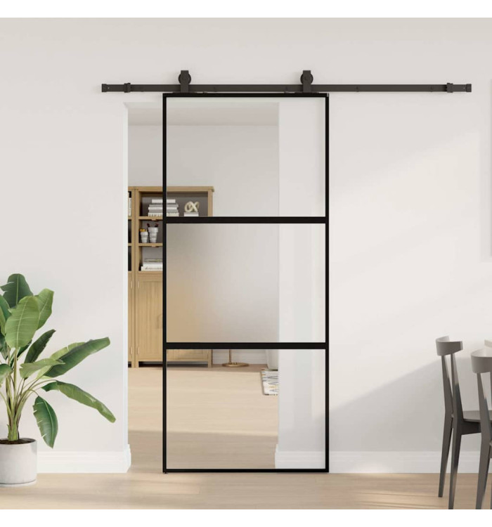 Porte coulissante avec kit de quincaillerie noir 90x205 cm | Mobilier & Déco
