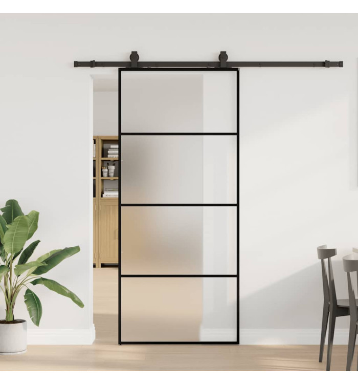 Porte coulissante kit de quincaillerie noir 90x205 cm verre ESG | Mobilier & Déco