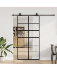 Porte coulissante kit de quincaillerie noir 102x205cm verre ESG | Mobilier & Déco