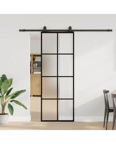 Porte coulissante kit de quincaillerie noir 76x205 cm verre ESG | Mobilier & Déco