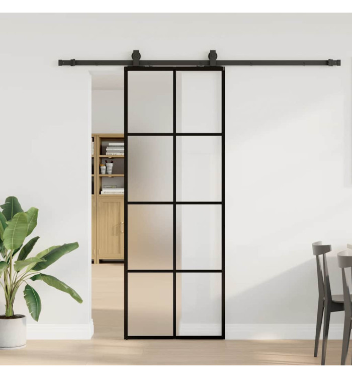Porte coulissante kit de quincaillerie noir 76x205 cm verre ESG | Mobilier & Déco