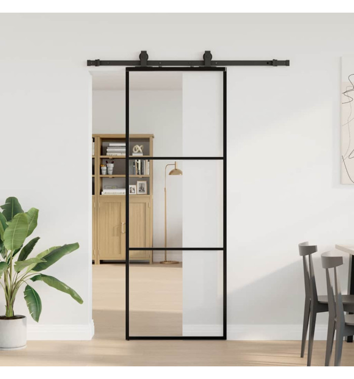 Porte coulissante kit de quincaillerie noir 76x205 cm verre ESG | Mobilier & Déco