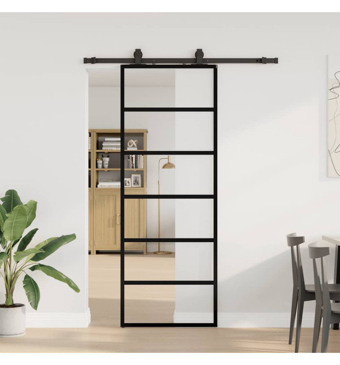 Porte coulissante kit de quincaillerie noir 76x205 cm verre ESG | Mobilier & Déco