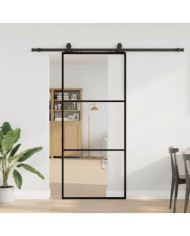 Porte coulissante kit de quincaillerie noir 90x205 cm verre ESG | Mobilier & Déco