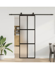 Porte coulissante kit quincaillerie noir 76x205 cm verre trempé | Mobilier & Déco