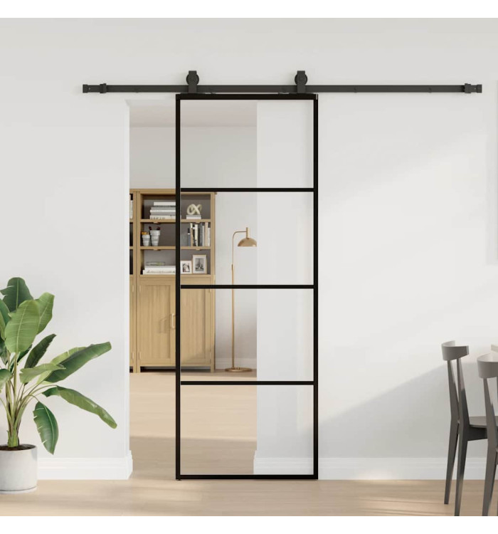 Porte coulissante kit de quincaillerie noir 76x205 cm verre ESG | Mobilier & Déco