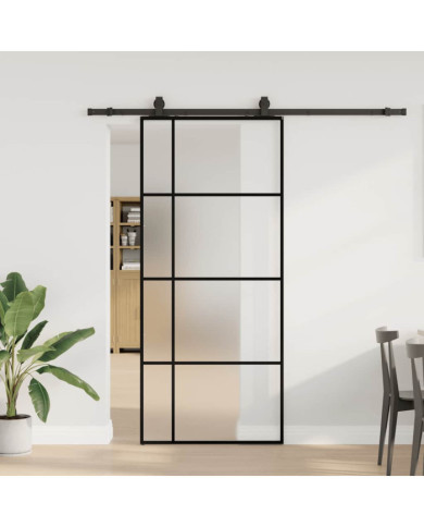 Porte coulissante kit de quincaillerie noir 90x205 cm verre ESG | Mobilier & Déco