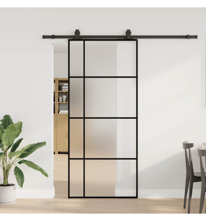 Porte coulissante kit de quincaillerie noir 90x205 cm verre ESG | Mobilier & Déco
