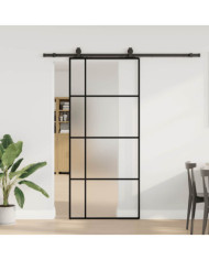 Porte coulissante kit de quincaillerie noir 90x205 cm verre ESG | Mobilier & Déco