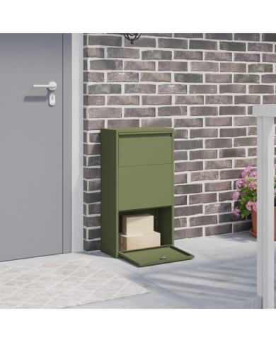 Boîte à colis vert olive 44x22x82 cm en métal | Mobilier & Déco