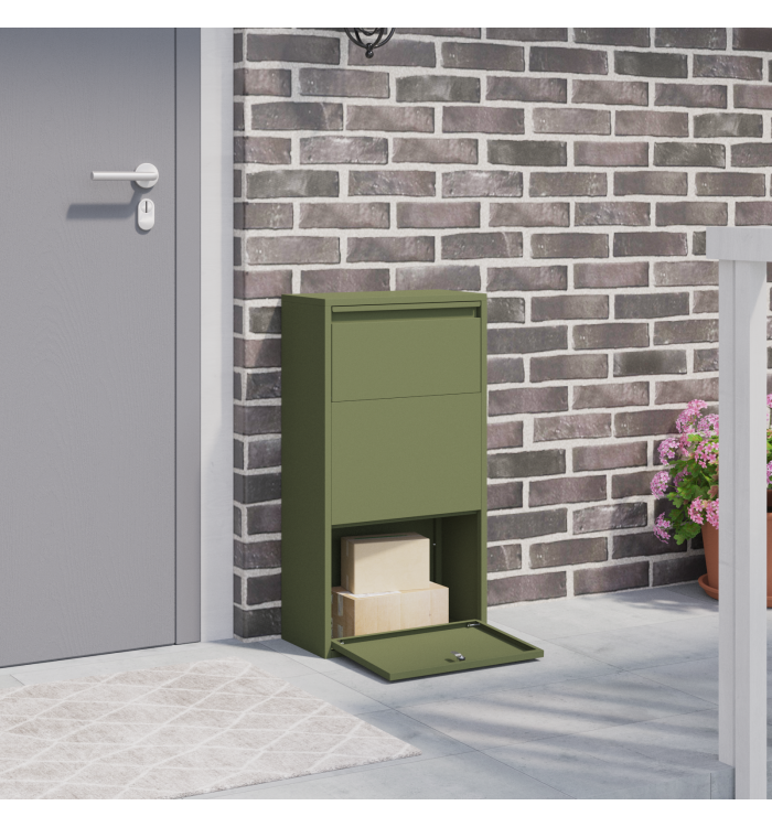 Boîte à colis vert olive 44x22x82 cm en métal | Mobilier & Déco