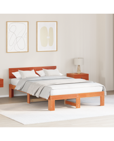 Cadre de lit avec tête de lit Marron Ciré 120x190 cm Bois de Pin Massif | Mobilier & Déco