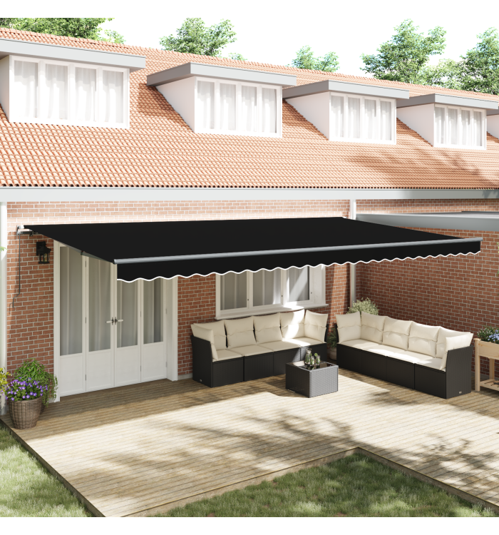 Auvent Rétractable Manuel Noir 600x350 cm | Mobilier & Déco