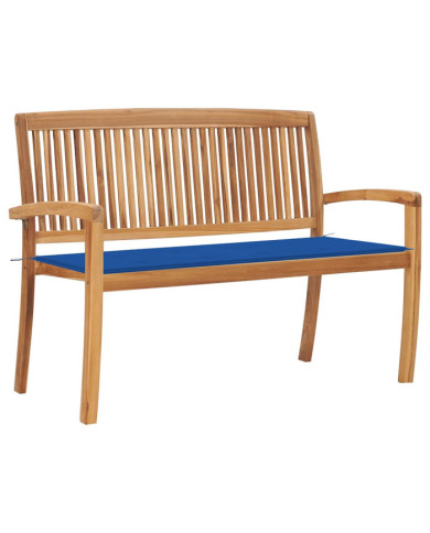 Banc de jardin empilable et coussin 128,5cm Bois de teck massif | Mobilier & Déco