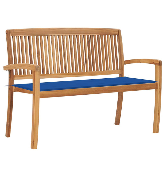 Banc de jardin empilable et coussin 128,5cm Bois de teck massif | Mobilier & Déco