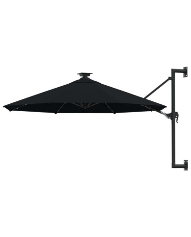 Parasol mural de jardin avec LED 300 cm noir | Mobilier & Déco