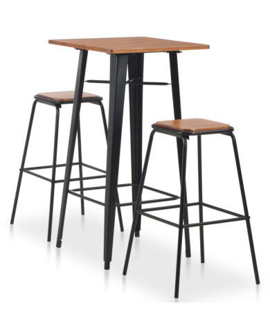 Mobilier de bar 3 pcs Acier Noir et marron | Mobilier & Déco