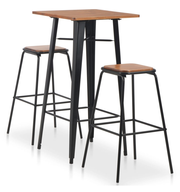 Mobilier de bar 3 pcs Acier Noir et marron | Mobilier & Déco