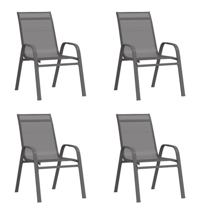 Chaises empilables de jardin lot de 4 Gris Tissu textilène | Mobilier & Déco