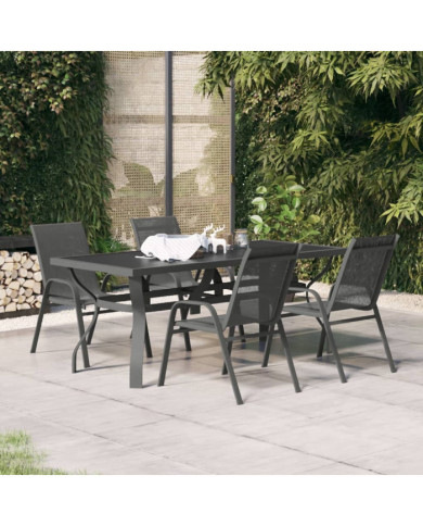 Ensemble à manger de jardin 5 pcs Gris et noir | Mobilier & Déco
