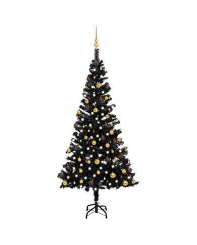Arbre de Noël artificiel pré-éclairé et boules noir 150 cm PVC | Mobilier & Déco