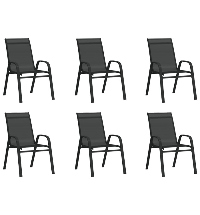 Chaises empilables de jardin lot de 6 Noir Tissu textilène | Mobilier & Déco