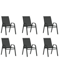 Chaises empilables de jardin lot de 6 Noir Tissu textilène | Mobilier & Déco