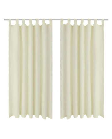 2 pcs Rideau à Passant Micro Satin Crème 140 x 225 cm | Mobilier & Déco