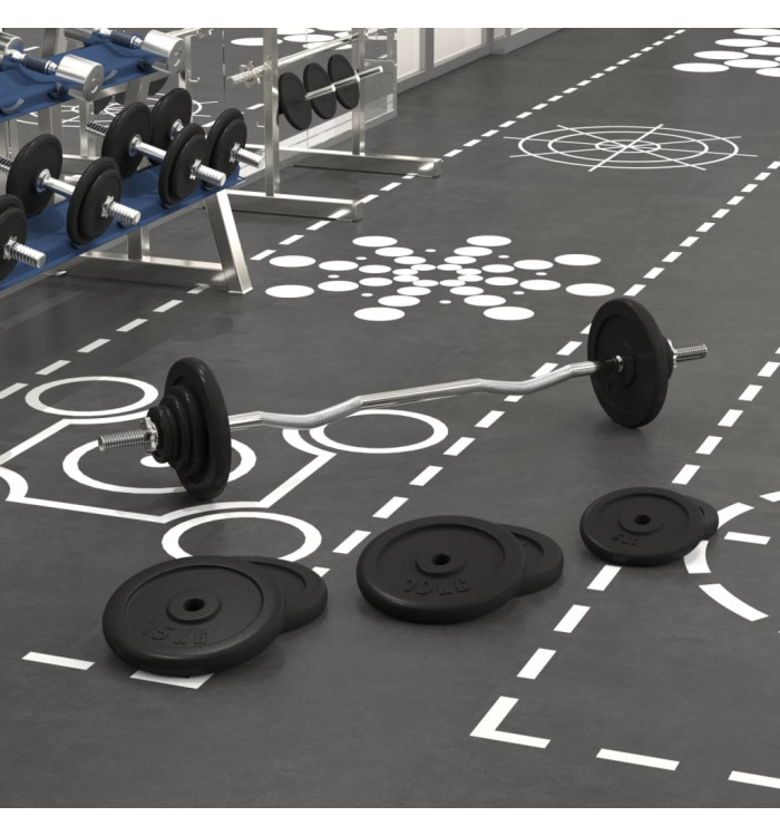 Barre d'haltères avec plaques 90 kg fonte et acier chromé | Mobilier & Déco