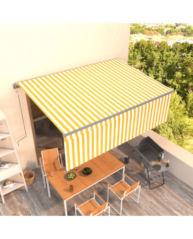 Auvent automatique rétractable avec store 4,5x3m Jaune et blanc | Mobilier & Déco