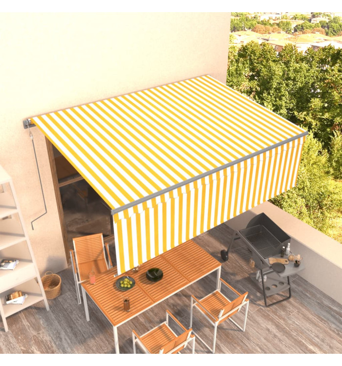 Auvent automatique rétractable avec store 4,5x3m Jaune et blanc | Mobilier & Déco